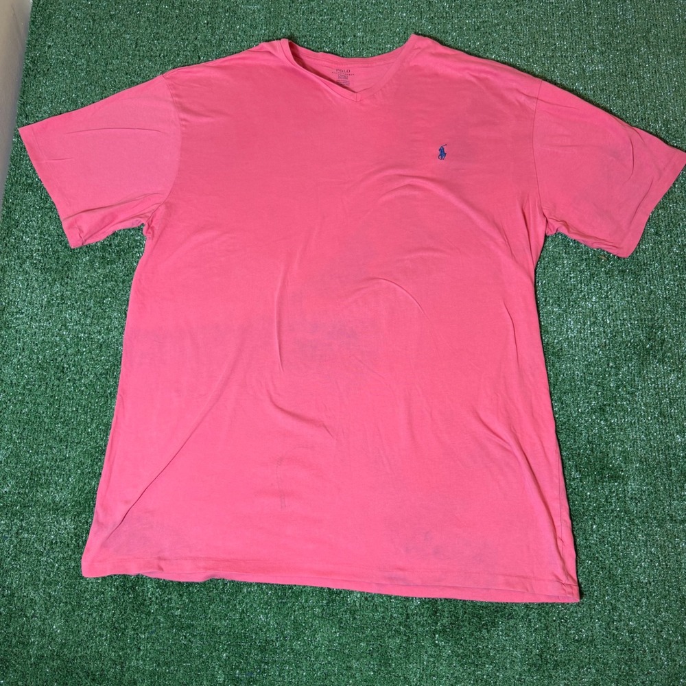 Polo Ralph Lauren Mens Pink V-Neck T-Shirt XL Tall XLT Short Sleeve Pony Logo